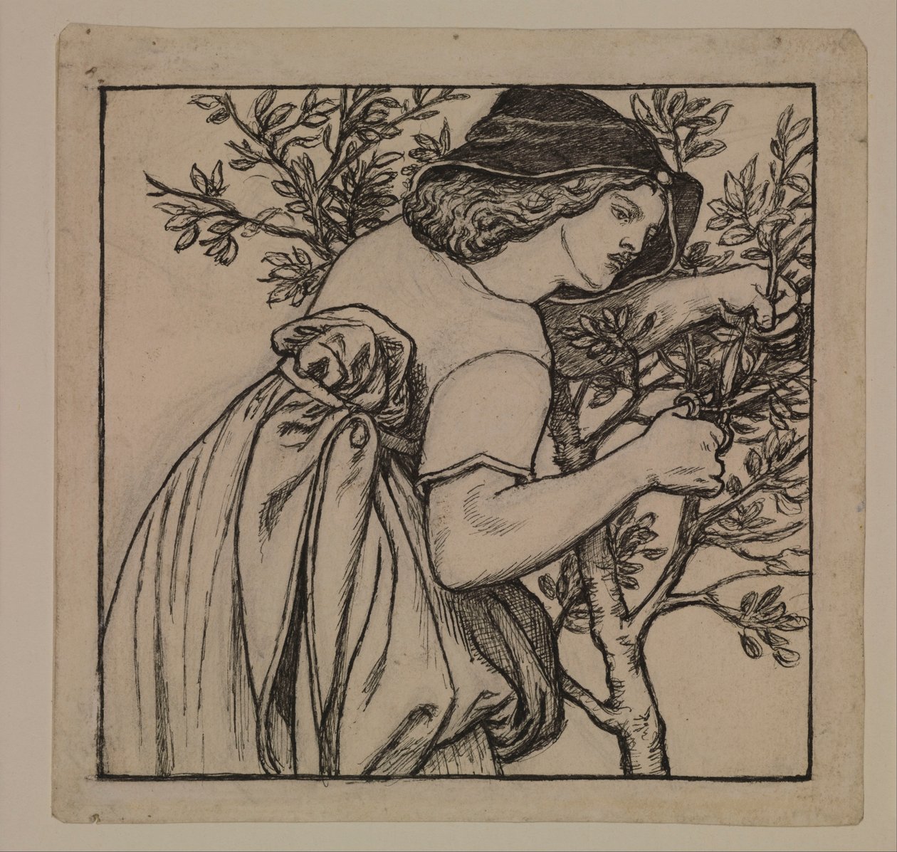 René király nászútja - Kertészkedés - A szekrény festett táblájának tervezete alkotó: Dante Gabriel Rossetti