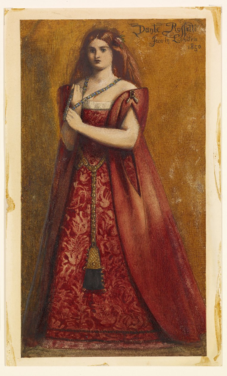 Dressed in Red [Vörösbe öltözve] alkotó: Dante Gabriel Rossetti
