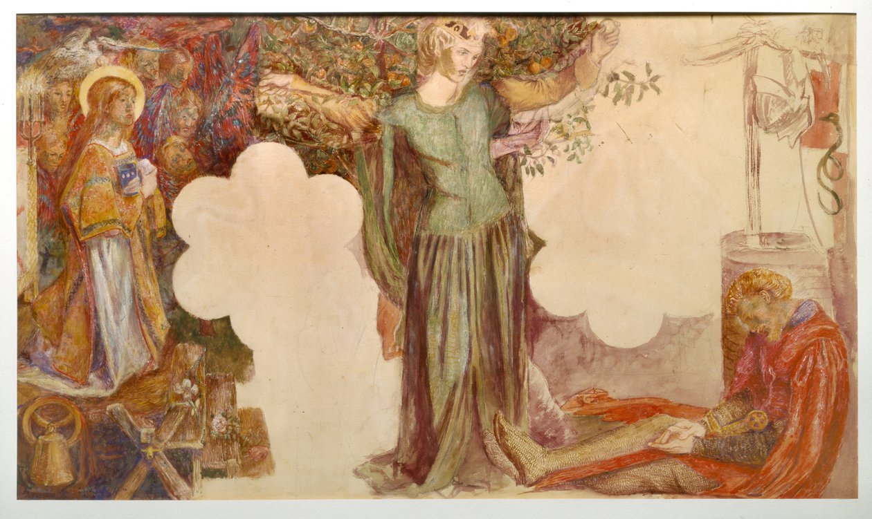 Sir Lancelot látomása a Sanc Graelről: Tanulmány a freskófestményekhez az Oxfordi Diákszövetségben, alkotó: Dante Gabriel Rossetti