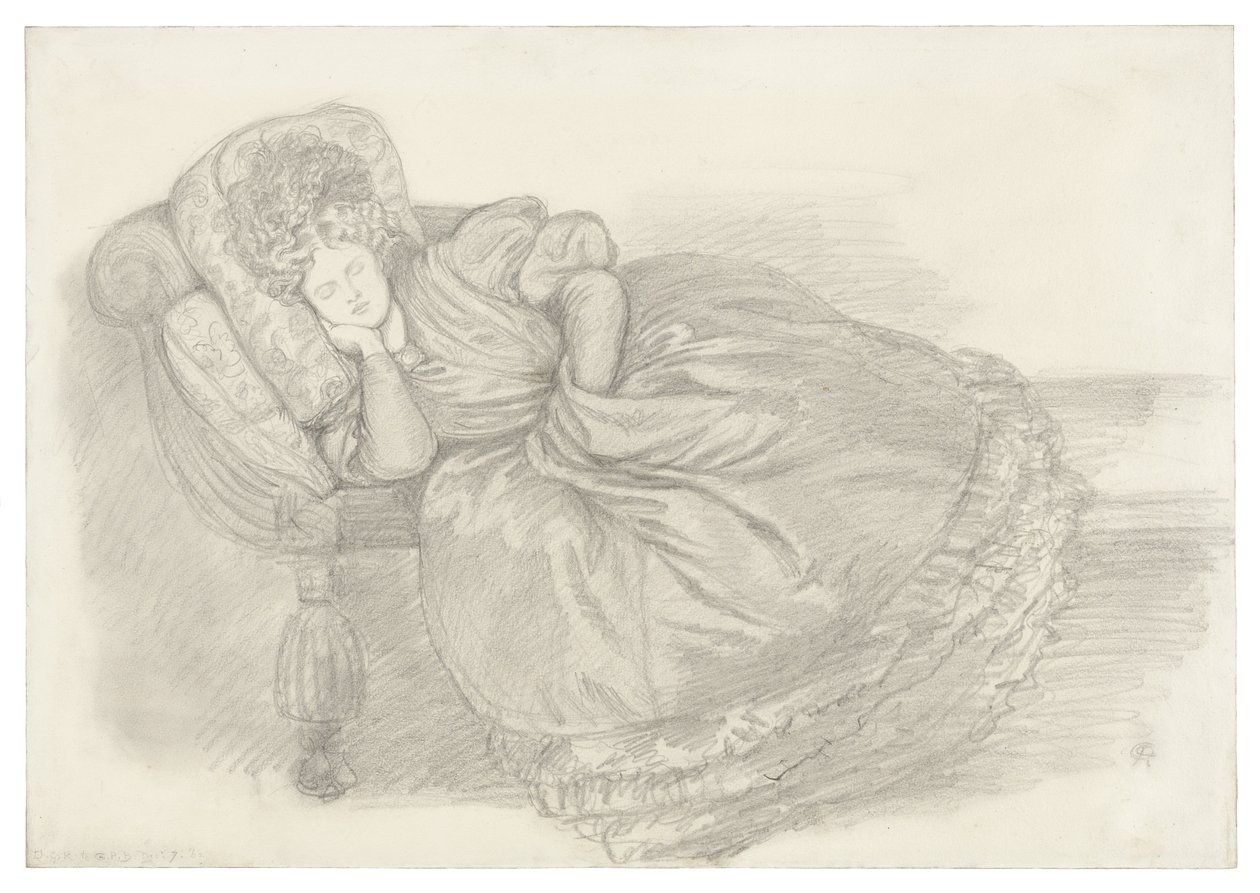 Fanny Cornforth ábrázolása, amint egy heverőn alszik alkotó: Dante Gabriel Rossetti