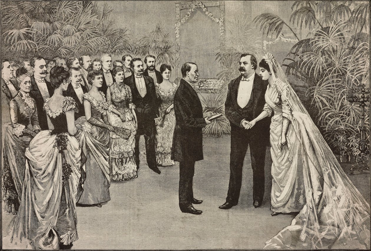 Grover Cleveland amerikai elnök és Frances Folsom esküvője, június 2., Washington, Amerikai Egyesült Államok, Dante Paolocci rajza, L