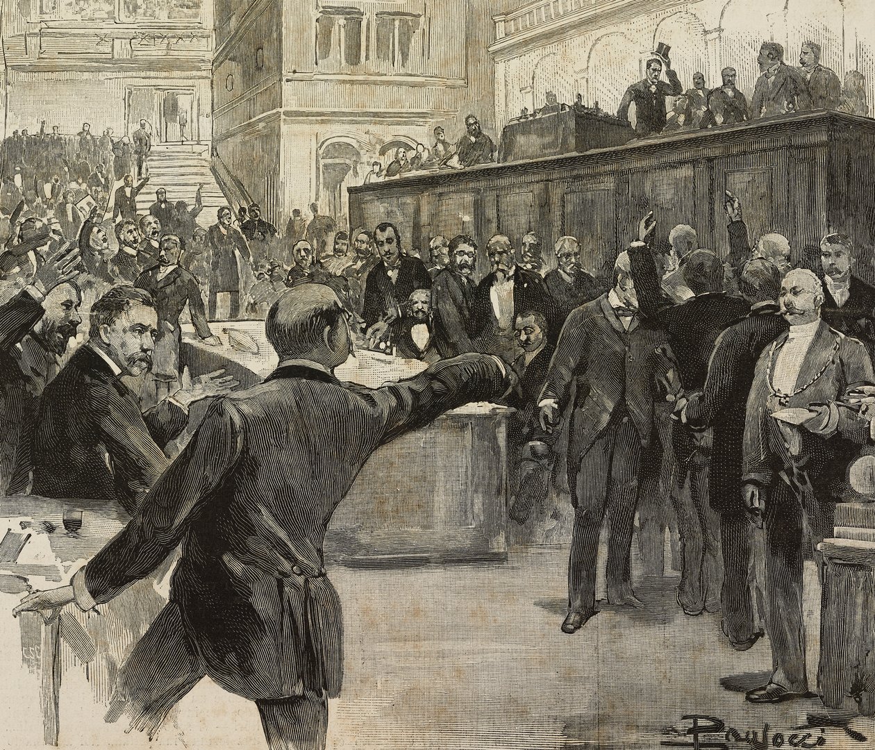 Vita a képviselőháznál a banki felelősségekkel kapcsolatos vizsgálatért felelős Hétbizottság (Comitato dei Sette) november 23-i jelentésének elolvasása után alkotó: Dante Paolocci