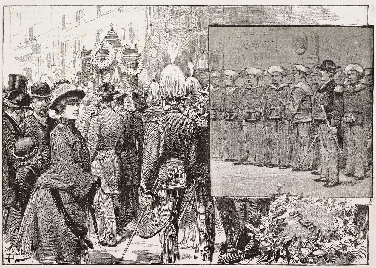 Luigi Buglione di Monale tengernagy (1821-1884) temetése, Róma, Olaszország, metszet Dante Paolocci rajzából, L