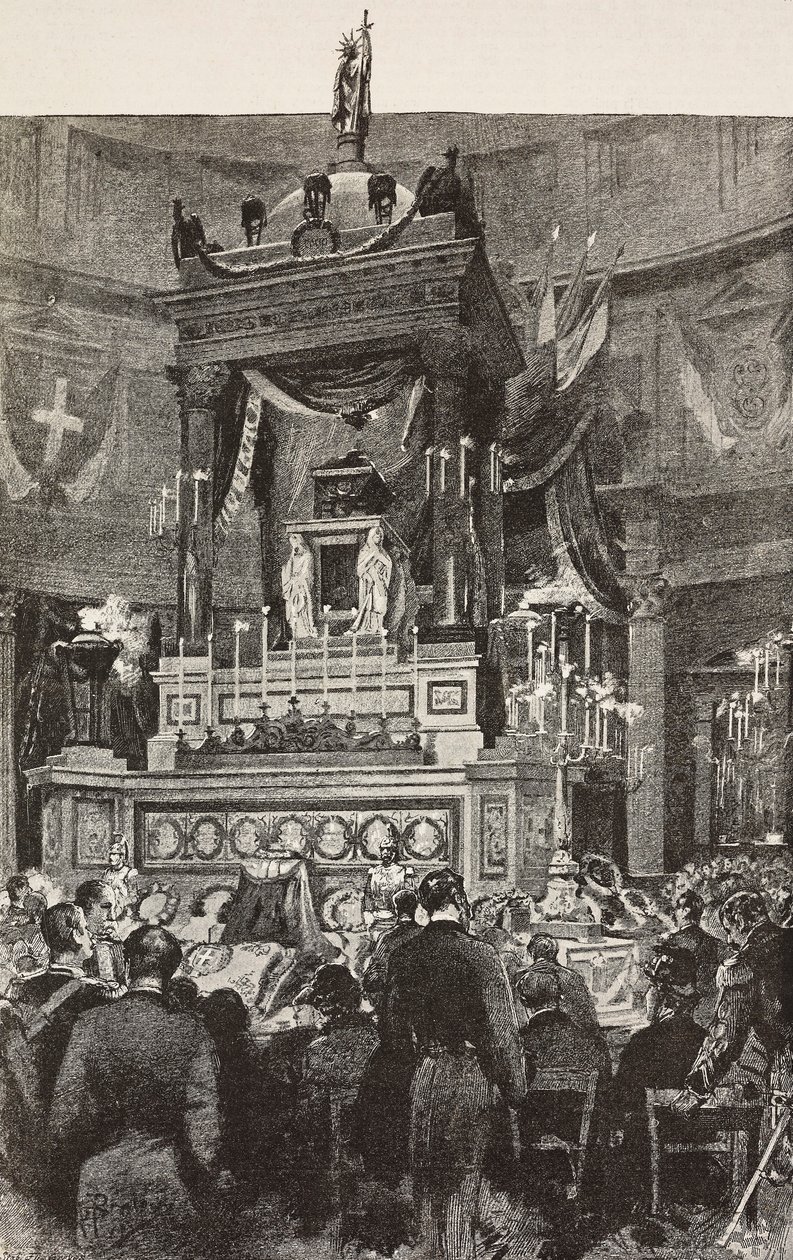 Olasz politikusok és tisztek, akik részt vesznek II. Viktor Emmánuel (1820-1878), olasz király, Róma, Olaszország temetésén, metszet Dante Paolocci rajzából, L