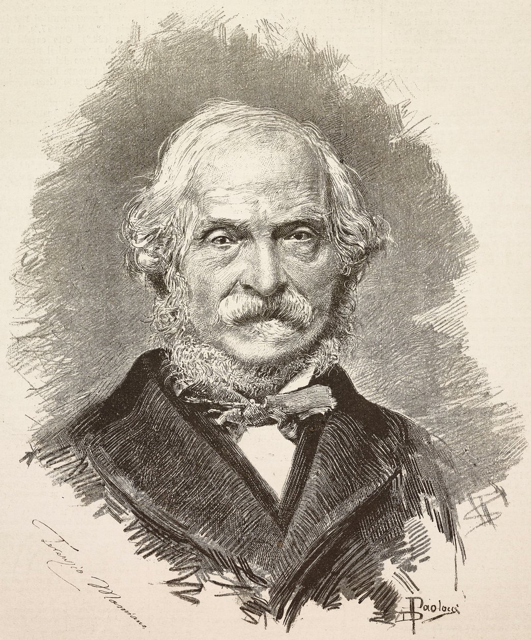 Terenzio Mamiani (1799-1885) olasz politikus és író portréja, metszet Dante Paolocci rajzából és Della Valle fényképéből, a L