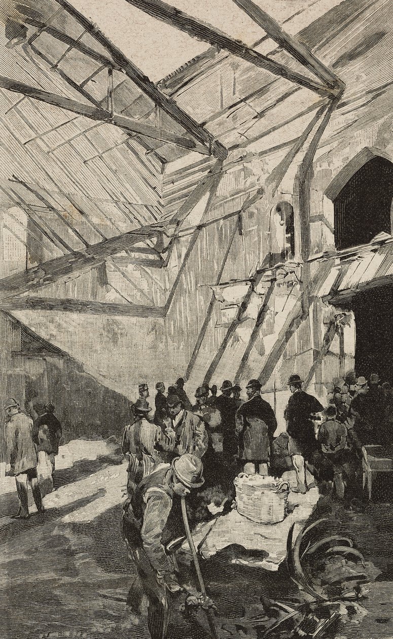Az izraeli színház maradványai az 1893-as tűzvész után, Róma, Olaszország, metszet Dante Paolocci rajza nyomán, L