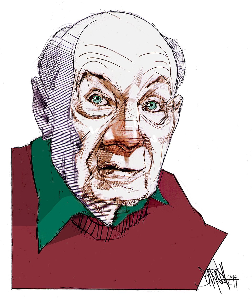 Gustave Thibon, 2014 (digitális színes ceruzarajz) alkotó: Dariush Radpour