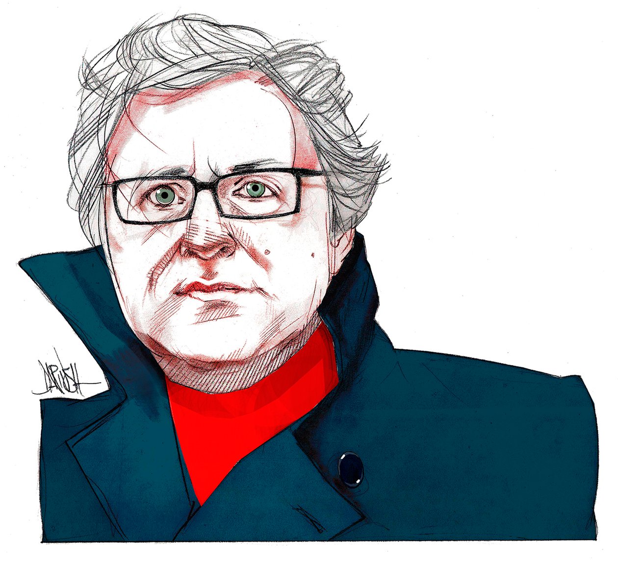 Michel Onfray (digitális színes ceruzarajz) alkotó: Dariush Radpour