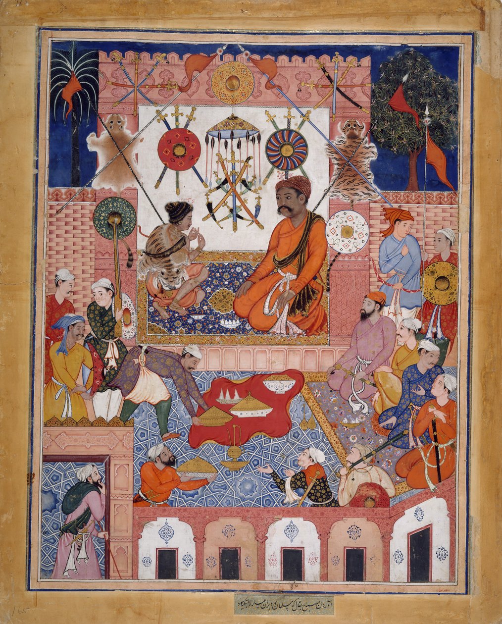 Misbah, a boltos házába hozza a kém Parrant, Folio egy Hamzanamából..., kb. 1570. alkotó: Dasavanta.