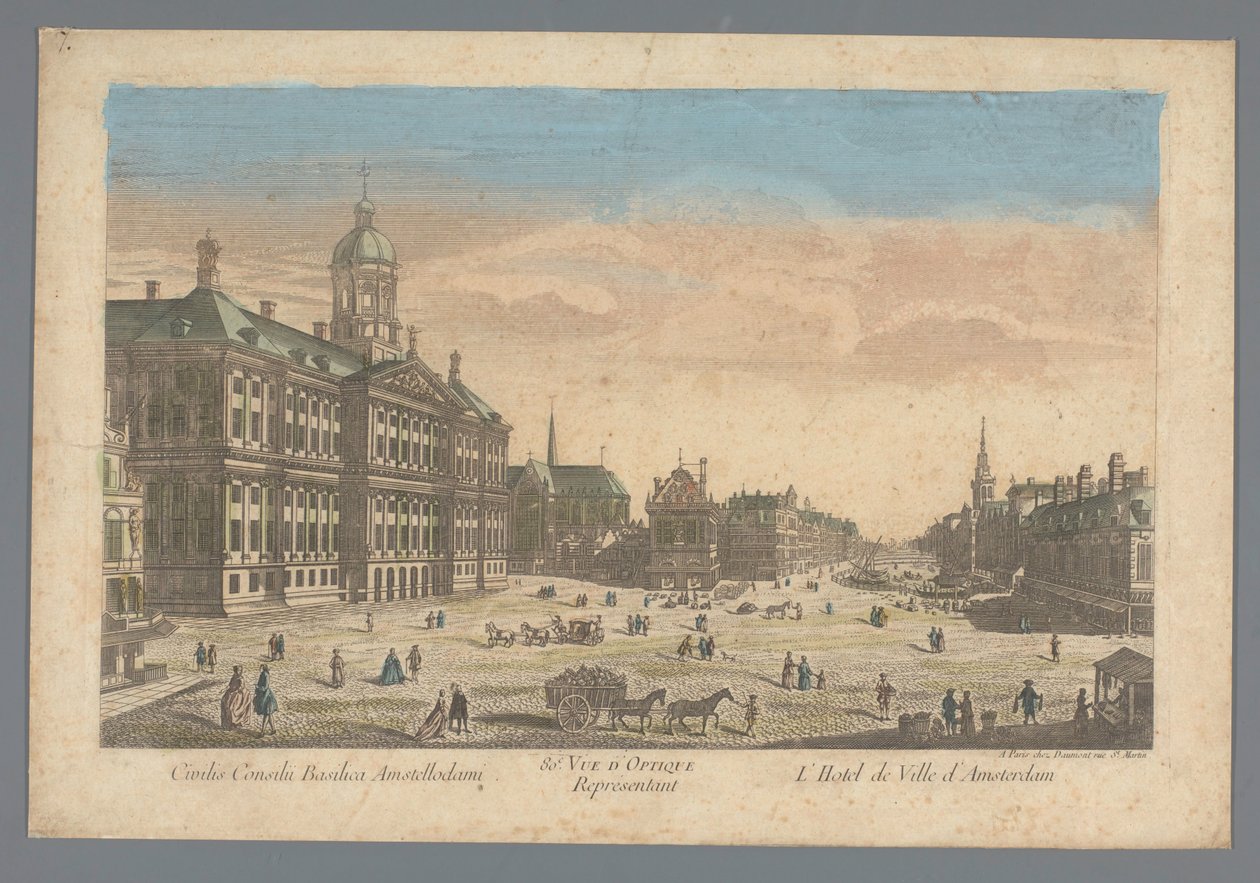 Kilátás a városházára az amszterdami Dam téren Civilis Consilu Basilica Amstellodami / So.e Vue D
