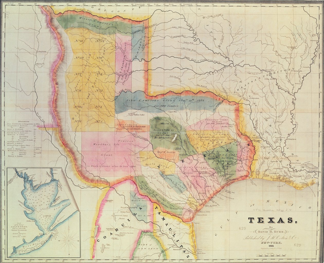 Texas állam térképe, 1835 alkotó: David Burr