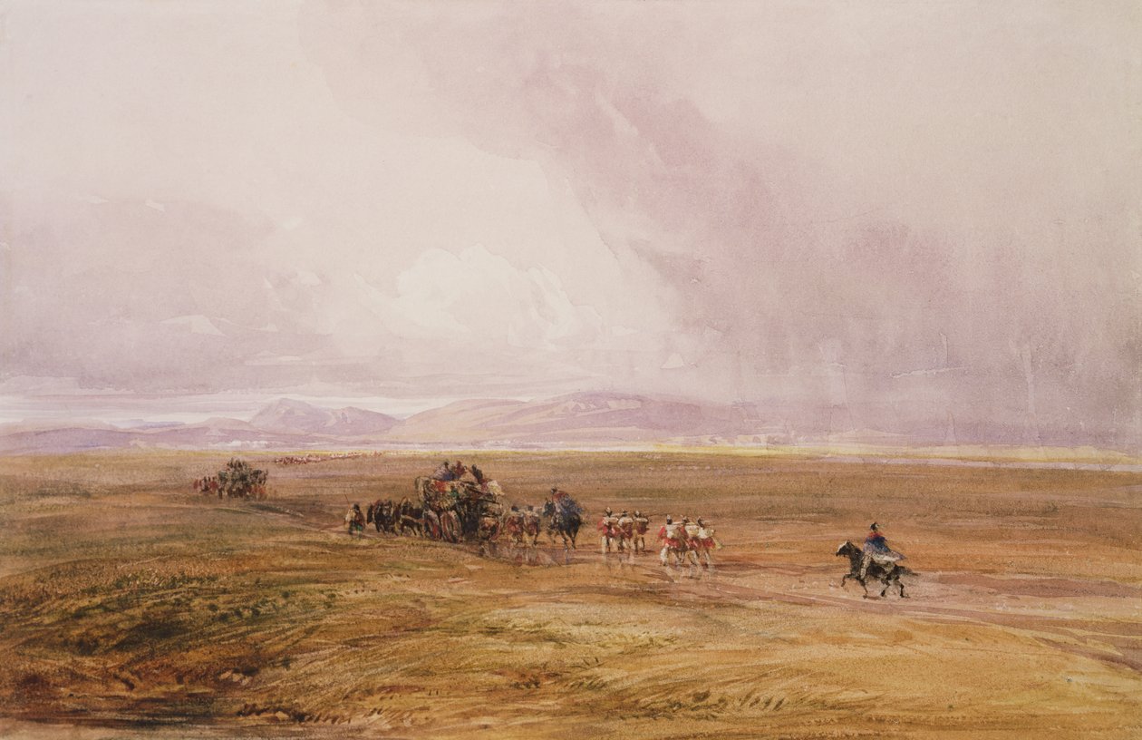 Egy síkságon áthaladó poggyászvonat alkotó: David Cox