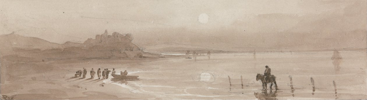 Tengerpart, naplemente a Harlech kastéllyal alkotó: David Cox