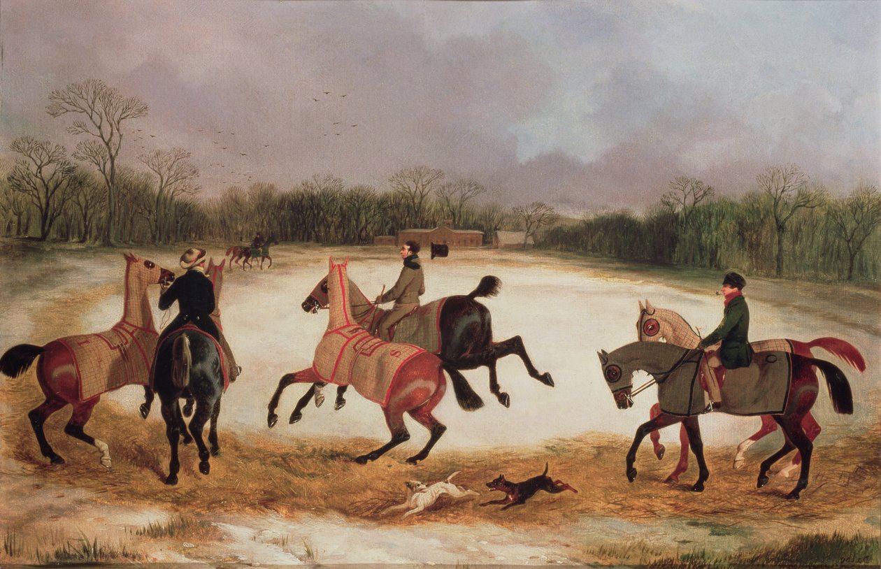 Versenylovakat gyakorló vőlegények alkotó: David of York Dalby