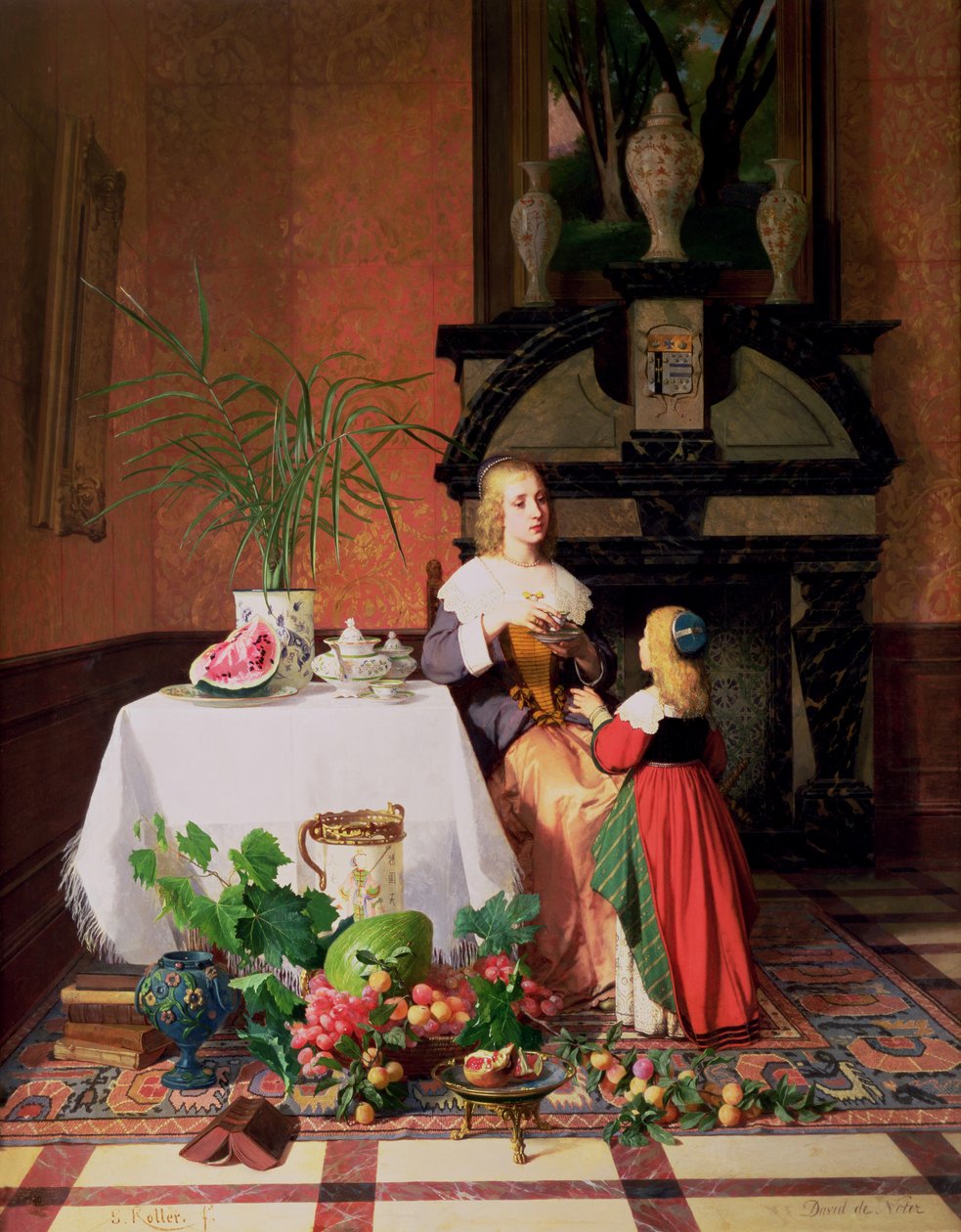 Belső figurákkal és gyümölccsel (olaj) alkotó: David Emil Joseph de Noter