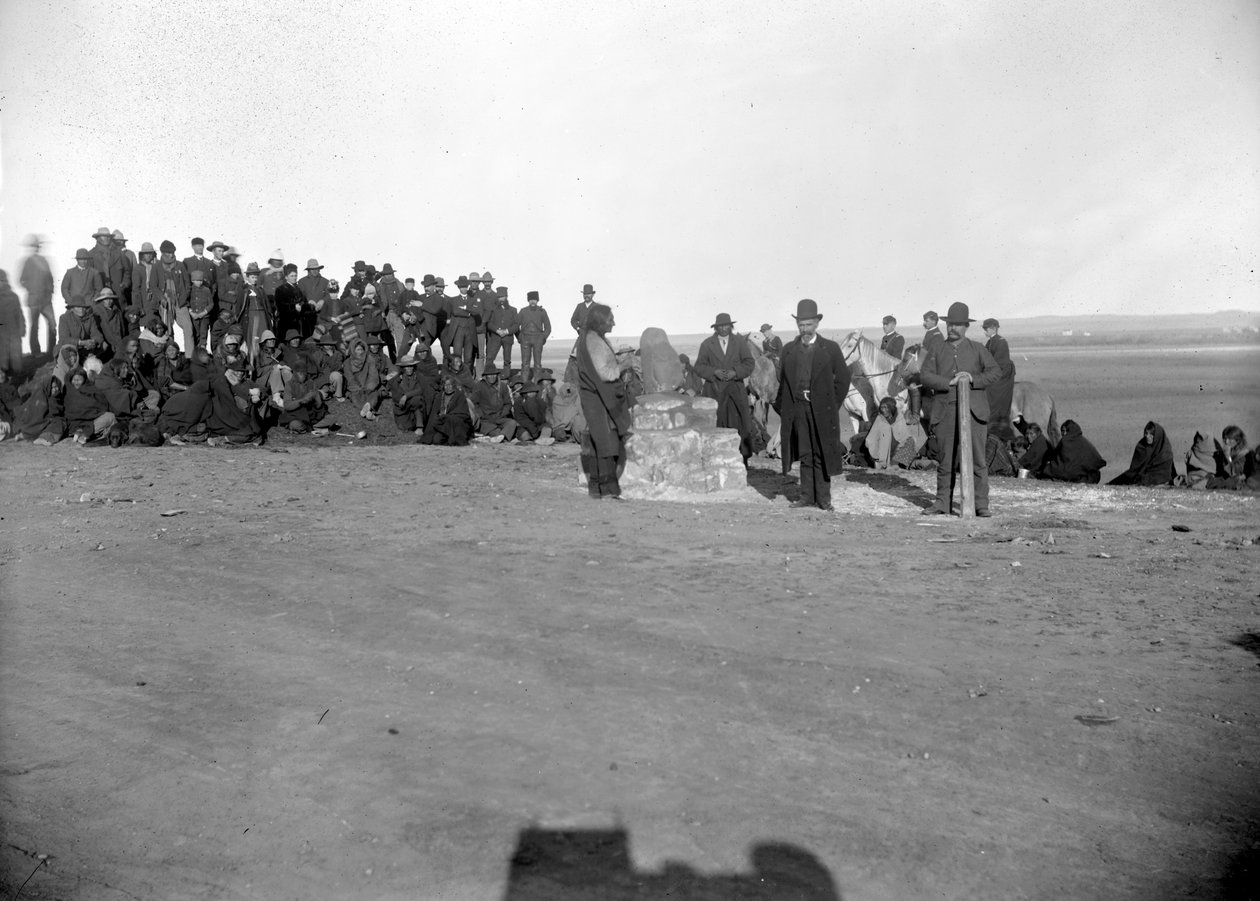 Standing Rock, McLaughlin őrnagy és Sitting Bull dedikálása az előtérben, 1880-as évek alkotó: David Frances Barry