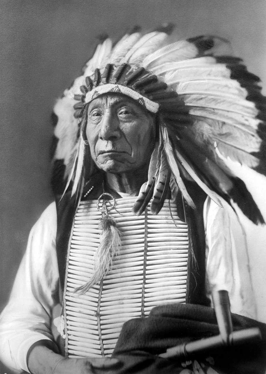 Red Cloud, Dakota főnök, fejdíszt visel, 1880-as évek alkotó: David Frances Barry