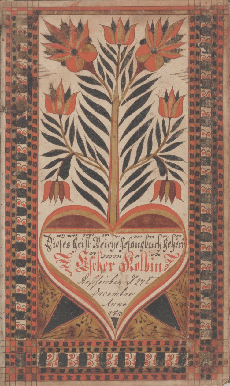 Könyvtábla Esther Kolbnak, 1813. december 27. (tinta és szín a papíron) alkotó: David Kulp