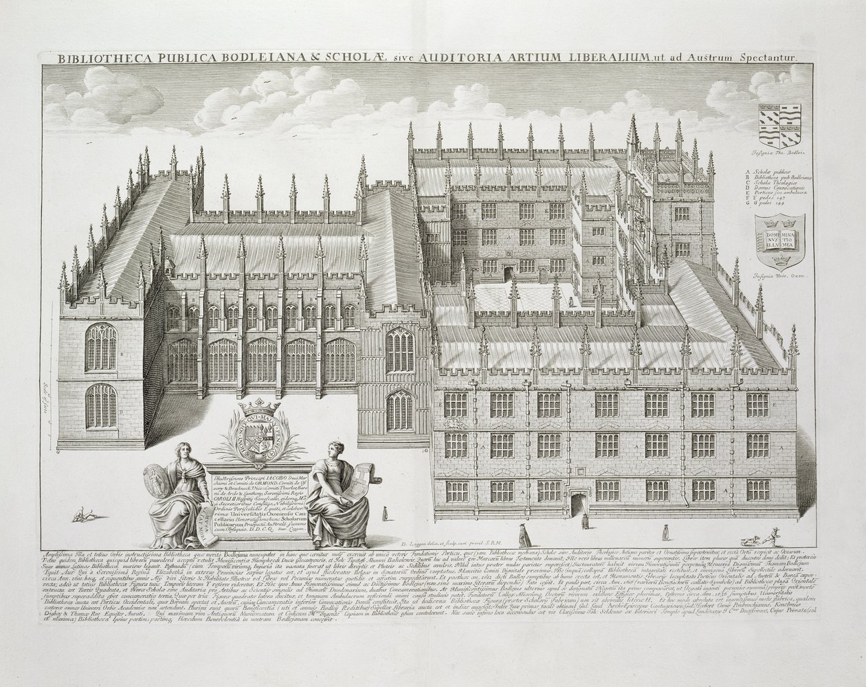 Bodleian Library, Oxford, az „Oxonia Illustrata”-ból, 1675-ben alkotó: David Loggan