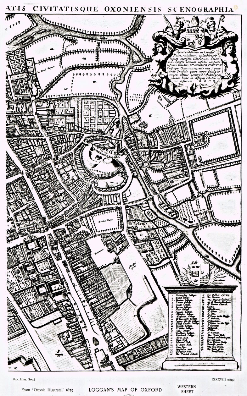 Loggan térképe Oxfordról, Western Sheet, az „Oxonia Illustrated”-től, 1675-ben alkotó: David Loggan