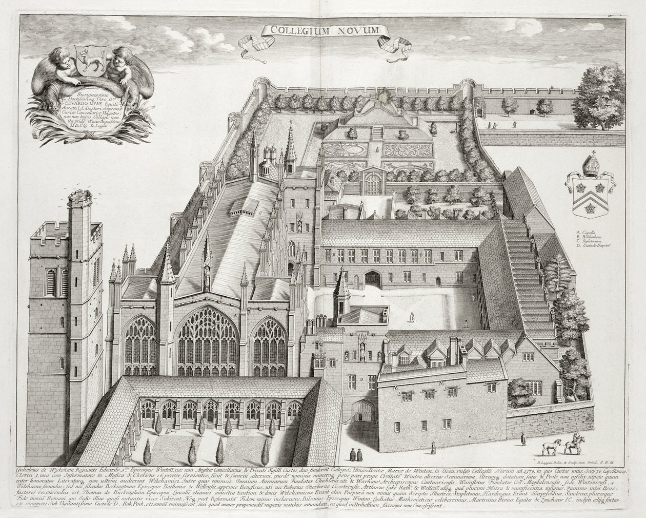 New College, Oxford, az 1675-ben megjelent „Oxonia Illustrata”-ból alkotó: David Loggan