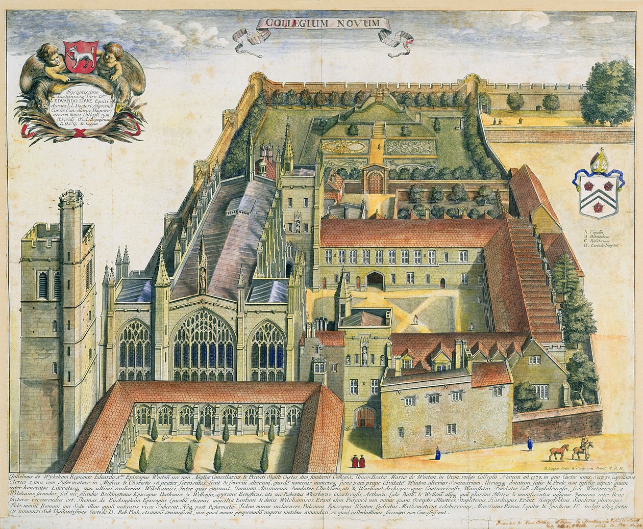 New College, Oxford, az 1675-ben megjelent „Oxonia Illustrata”-ból alkotó: David Loggan
