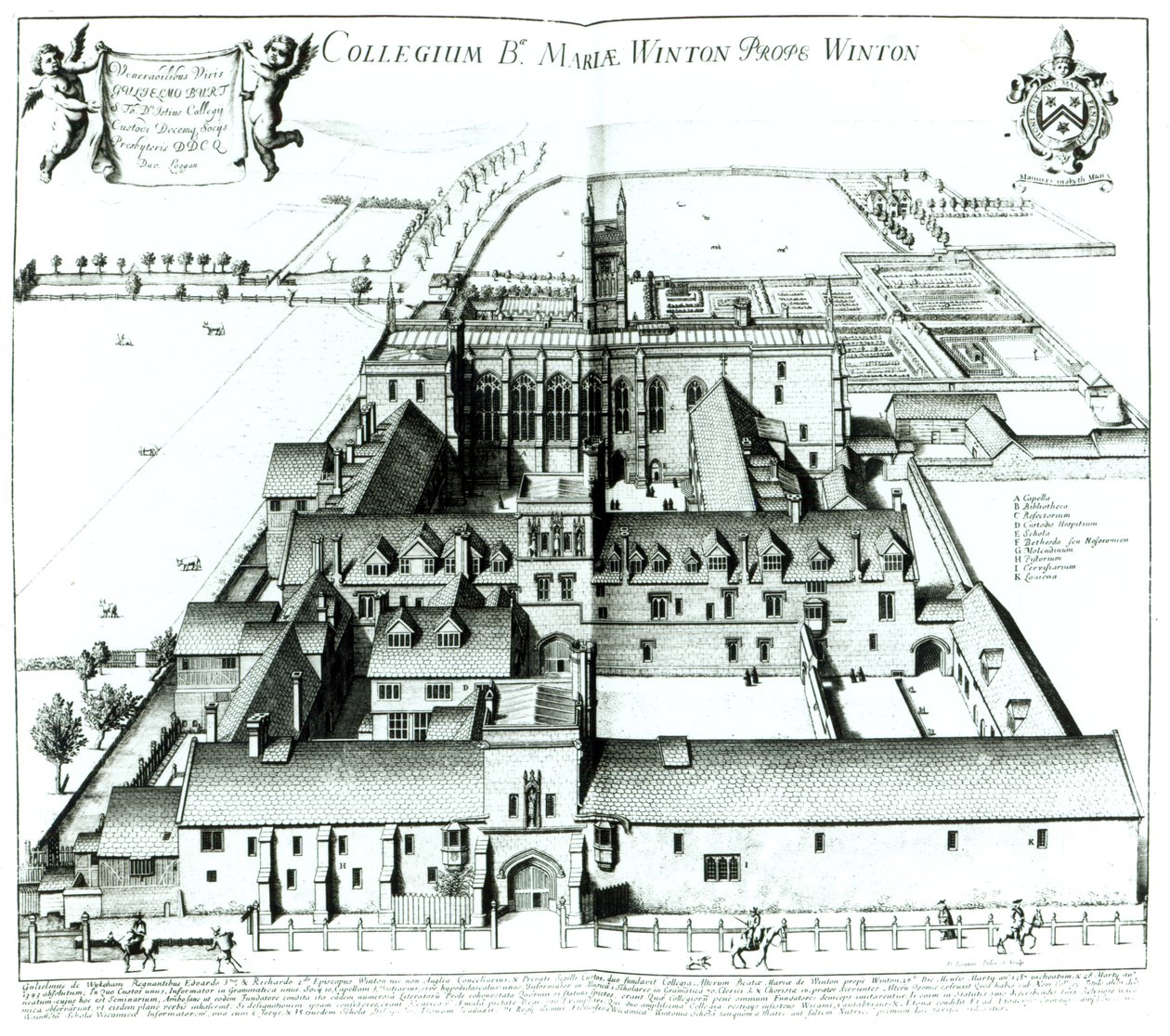 Winchester College, az 1675-ben megjelent „Oxonia Illustrata” topográfiai illusztrációk gyűjteményéből alkotó: David Loggan