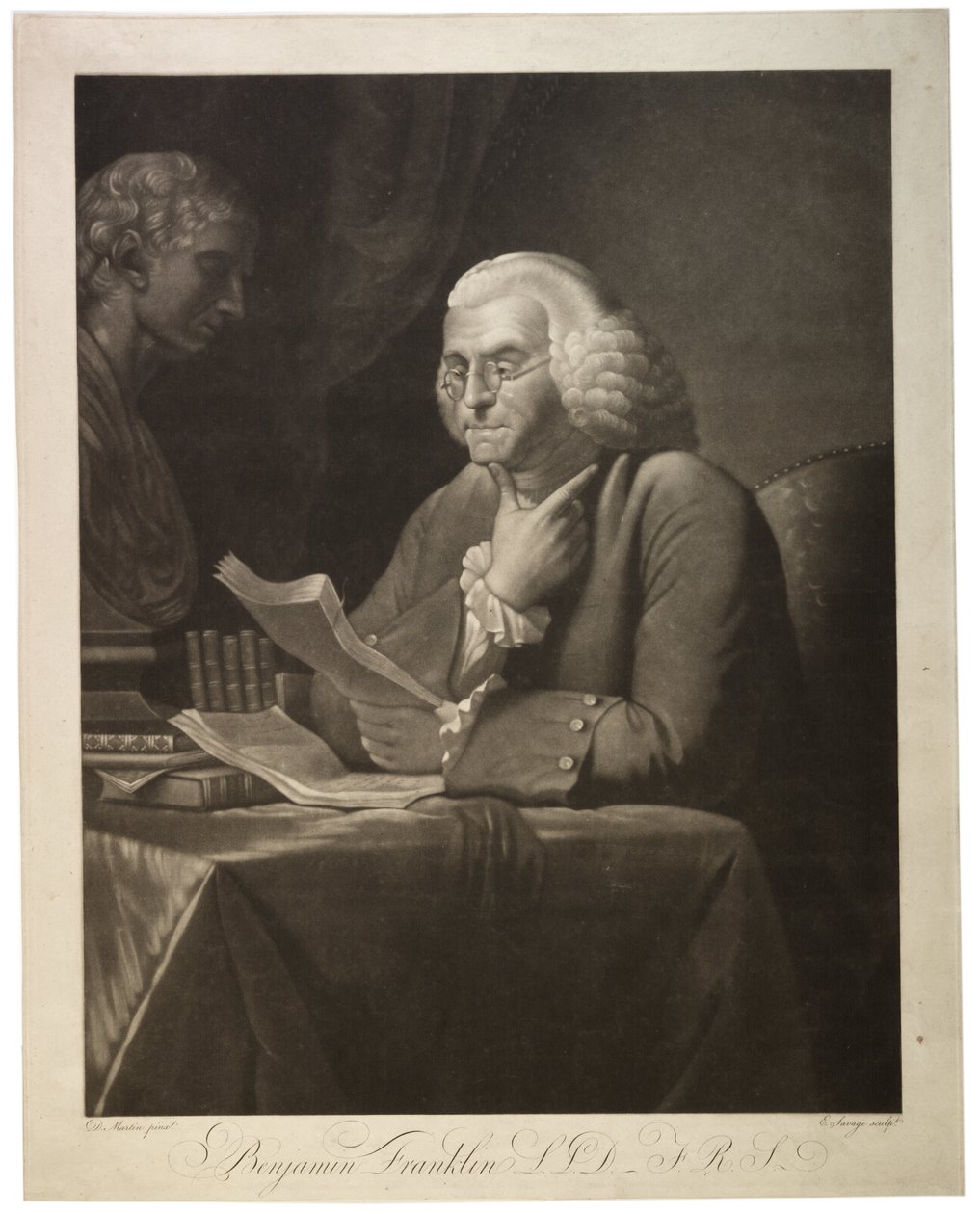 Benjamin Franklin L.L.D. - F.R.S., vésette: Edward Savage (1761-1817), 1800 körül (mezzotinta) alkotó: David Martin