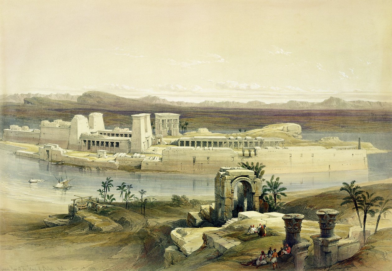 Általános nézet Philae szigetéről, Núbia, Egyiptomból és Núbiából, 1. kötet alkotó: David Roberts