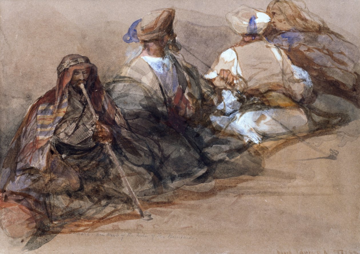 Arab figurák csoportja, ketten cubukot szívnak alkotó: David Roberts