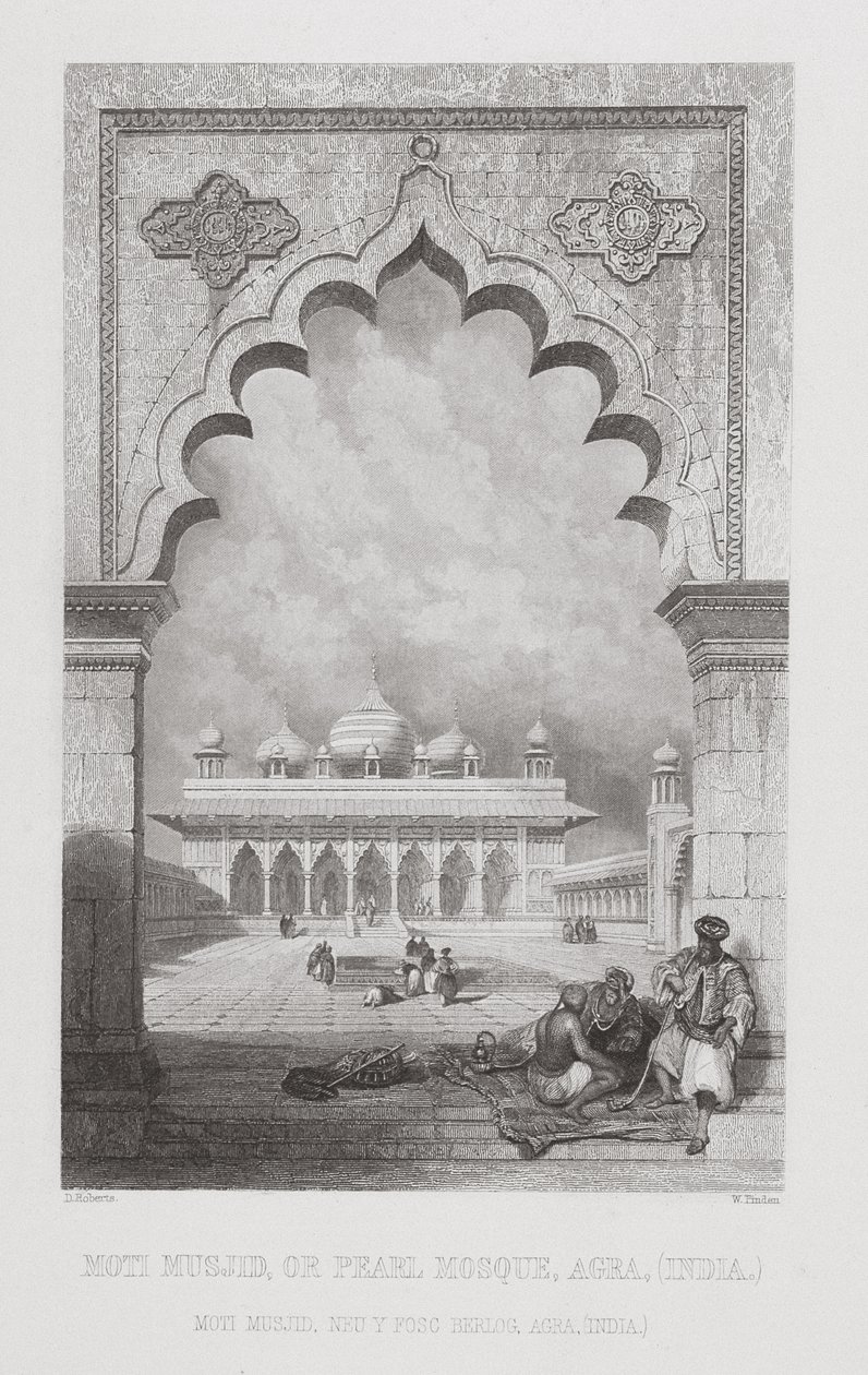 Moti Muszid, vagy Gyöngymecset, Agra, India, metszette W. Finden, a "World Religion" című könyvből, kiadó: A. Fullarton és Co. alkotó: David Roberts