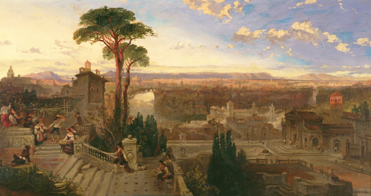 Róma, szürkület, kilátás a San Onofrio kolostorból a Janiculum-hegyen, 1853-55 körül alkotó: David Roberts