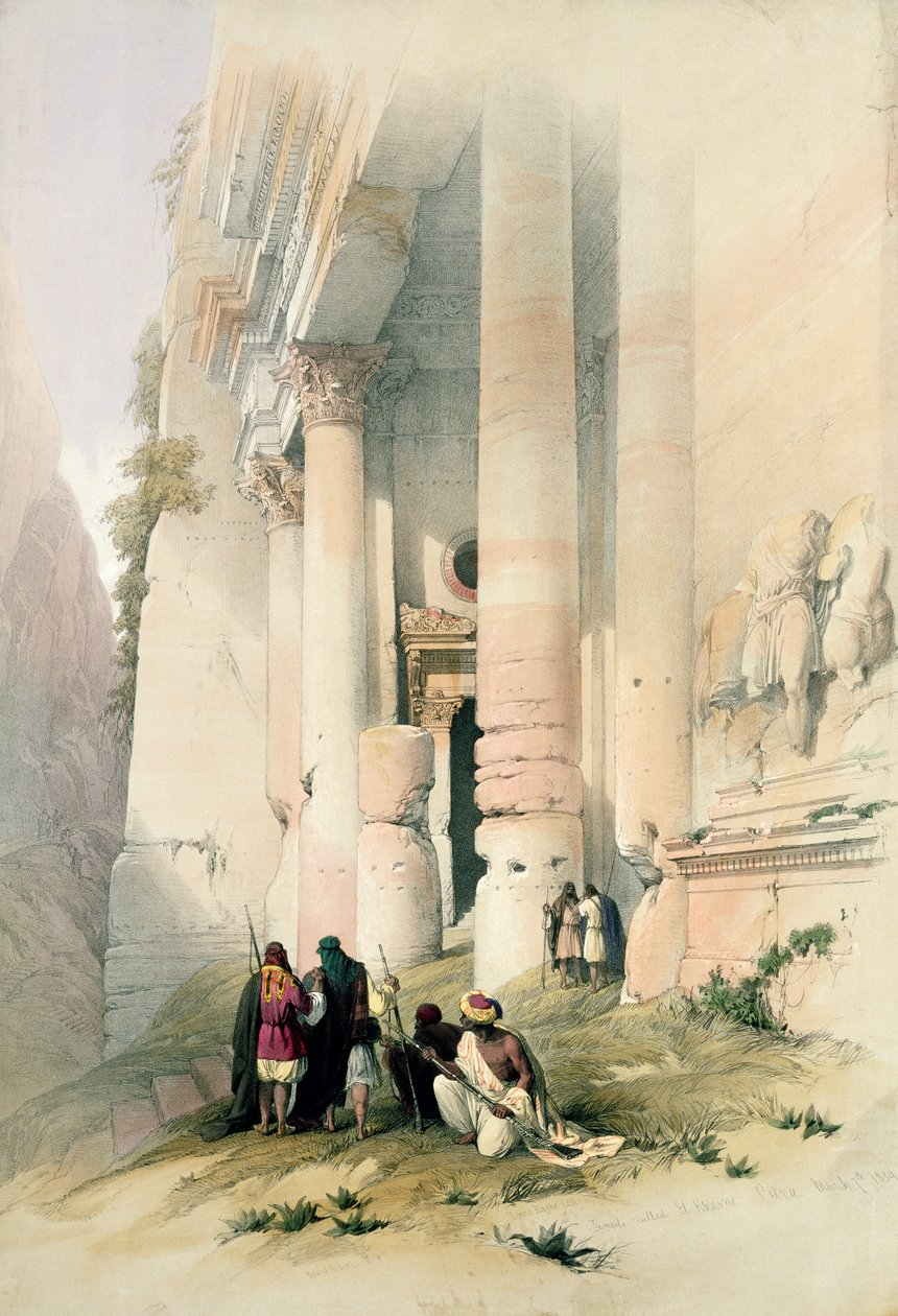 El Khasne nevű templom, Petra, 1839. március 7., a „Szentföld” III. kötetének 94. táblája, amelyet Louis Haghe (1806-85) kocsma vésett. 1849 alkotó: David Roberts