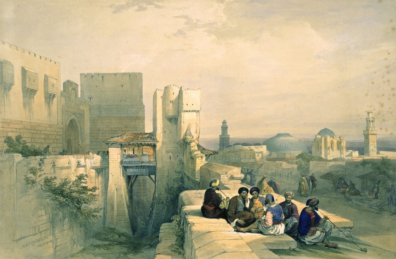 A jeruzsálemi fellegvár, 1841. április 19., „A Szentföld” I. kötetének 24. táblája, Louis Haghe (1806-85) kocsma metszete. 1842 alkotó: David Roberts
