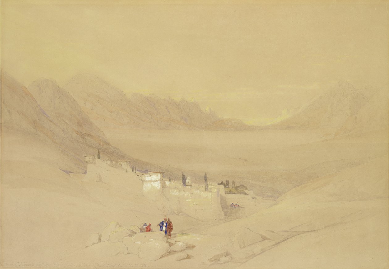 Szent Katalin kolostor, a Sínai-hegy, a Tábori síkság felé néz, 1839 (wc grafit fölött, papíron) alkotó: David Roberts
