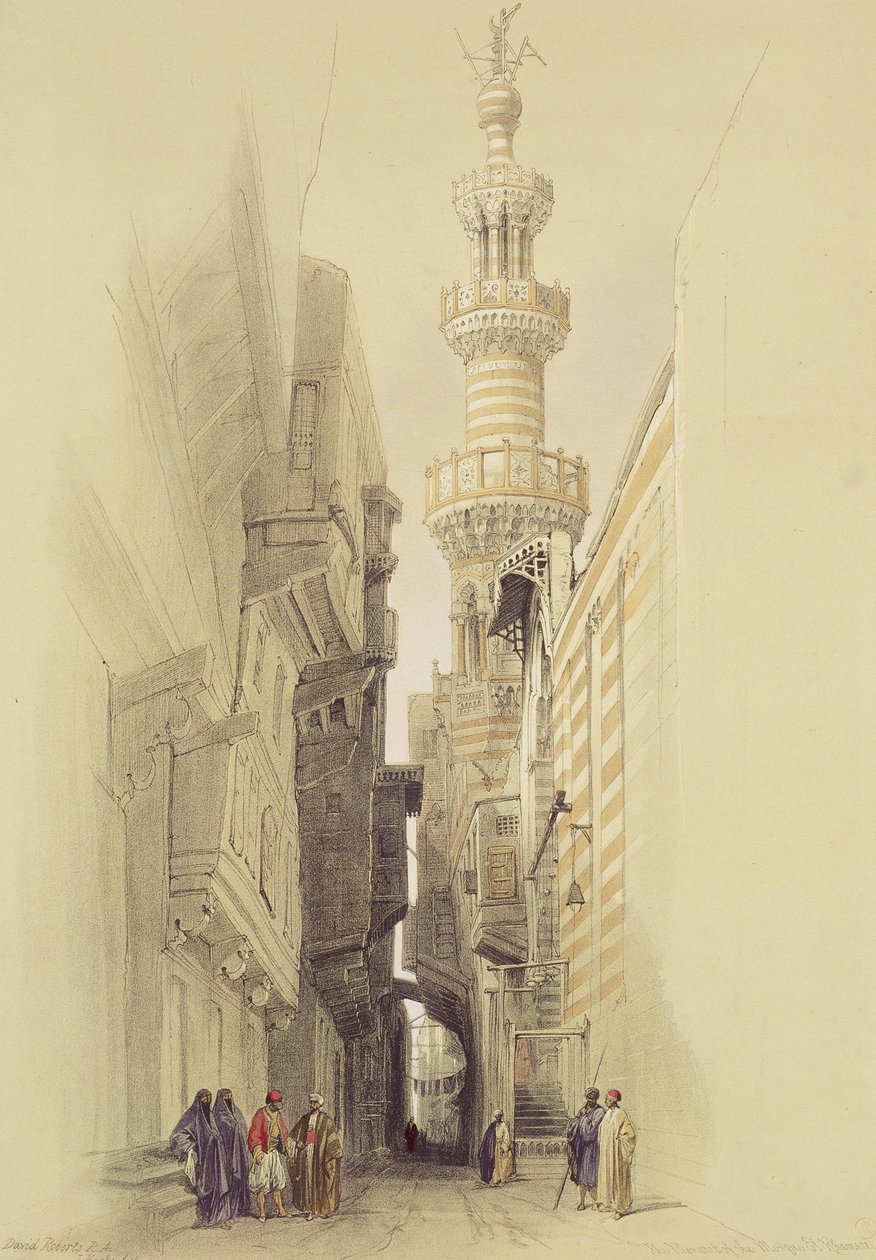 Az El Rhamree mecset minaretje, Kairó, Egyiptomból és Núbiából, 3. kötet alkotó: David Roberts
