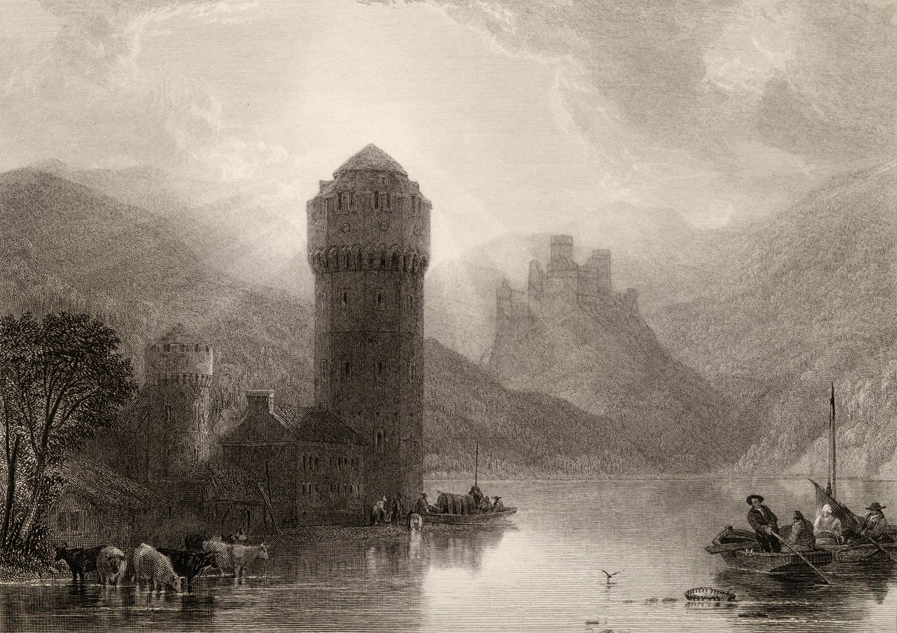 Niederlahnstein tornya, E. Goodall metszete, illusztráció a „Rajna zarándokai” 1840-ben megjelent könyvéből alkotó: David Roberts