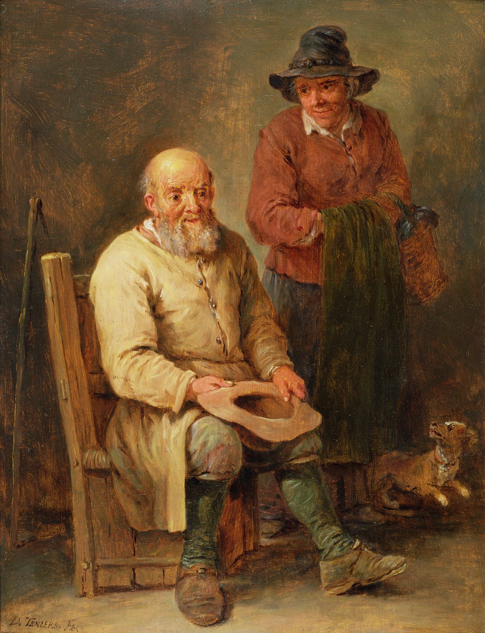 Egy férfi ül egy nővel az oldalán és egy kutyával a lábuknál, 17. század alkotó: David Teniers the Younger