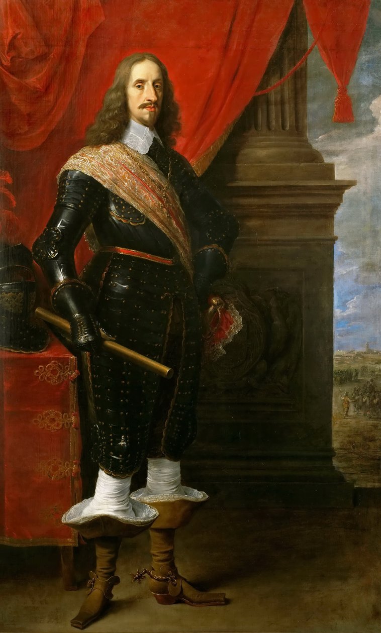 Leopold Wilhelm főherceg, háttérben Gravelingen ostromával alkotó: David Teniers the Younger