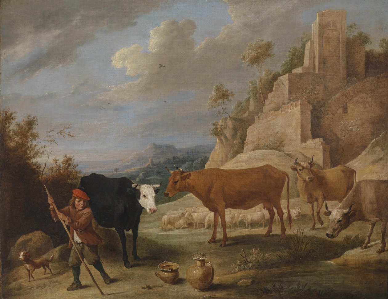 Pásztor nyájával a romok táján alkotó: David Teniers the Younger