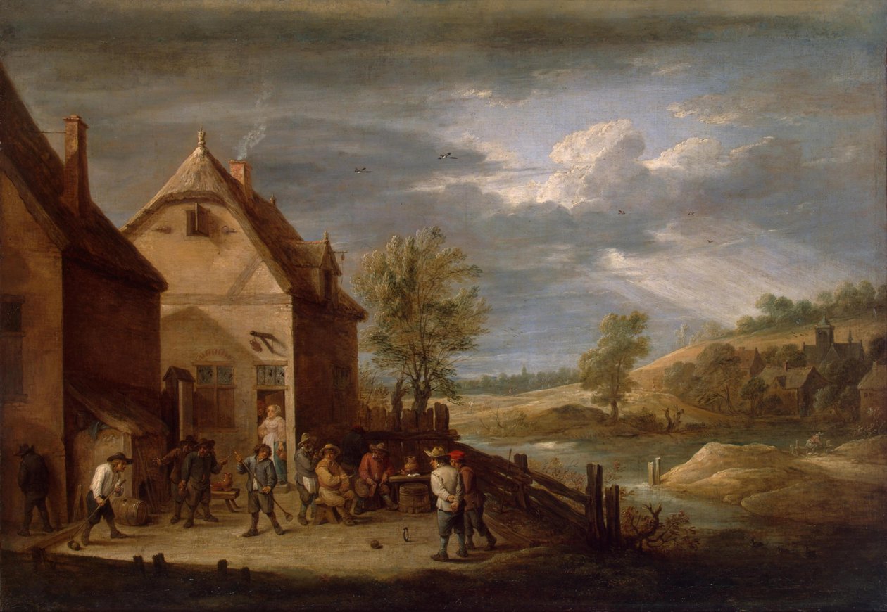 Táj parasztok bowlinggal alkotó: David Teniers the Younger