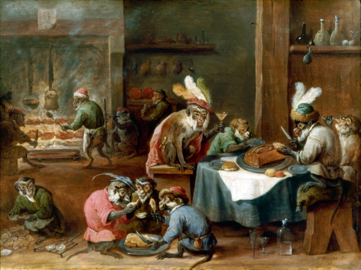 Jelmezes majmok étkezése alkotó: David Teniers the Younger