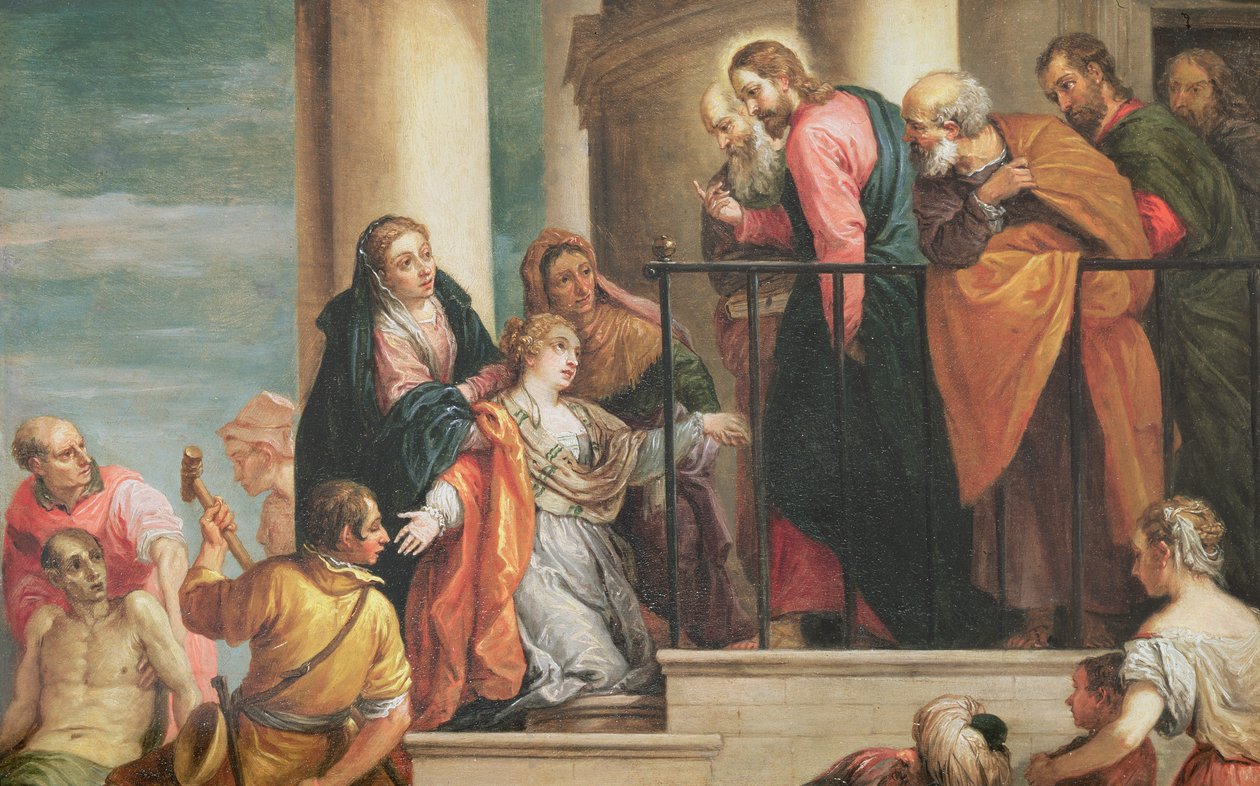 Nain özvegy fiának felnevelése, 1651-56, Veronese festményének másolata (panel) alkotó: David Teniers the Younger