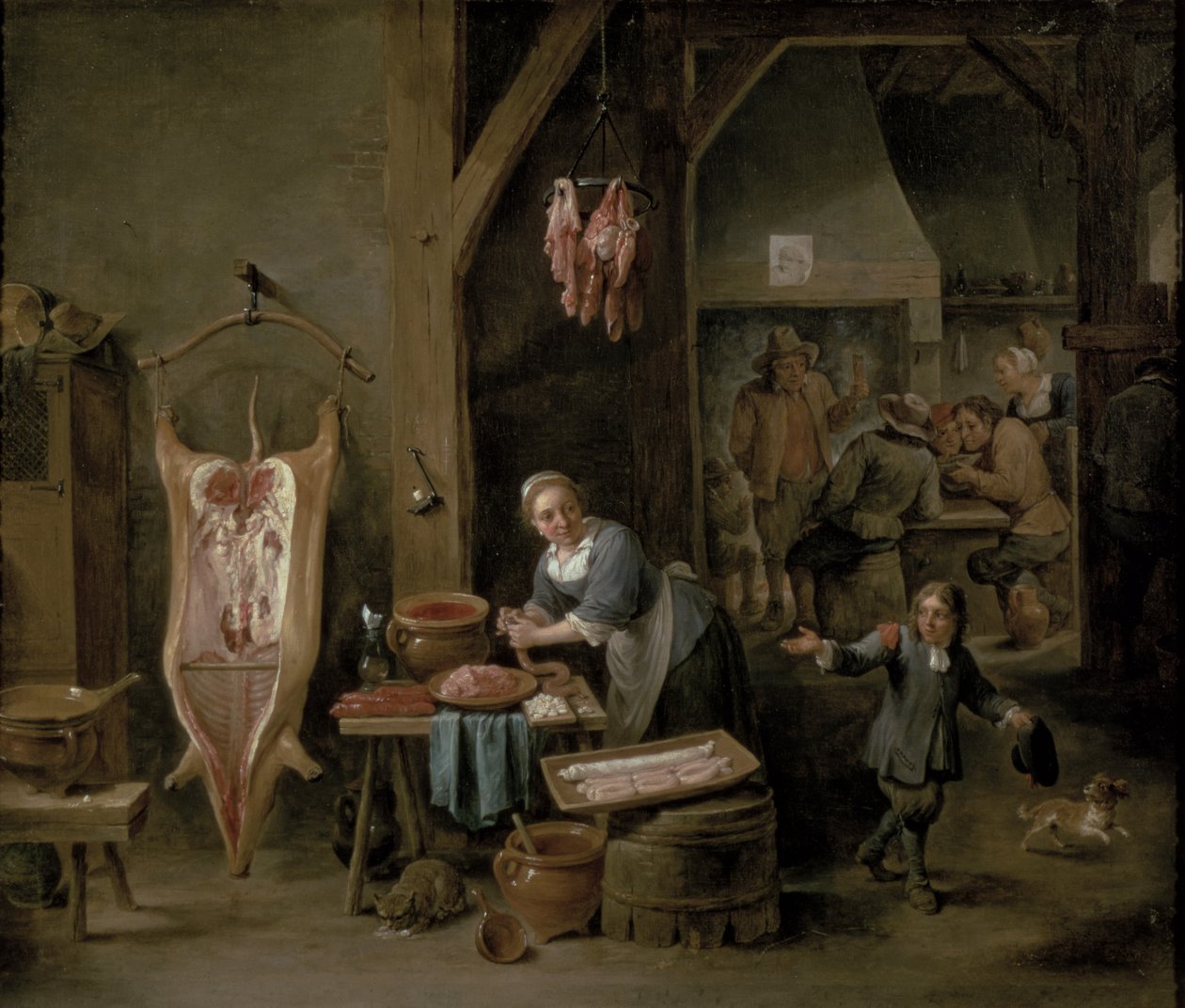 Kolbászkészítés, 1651 alkotó: David Teniers the Younger