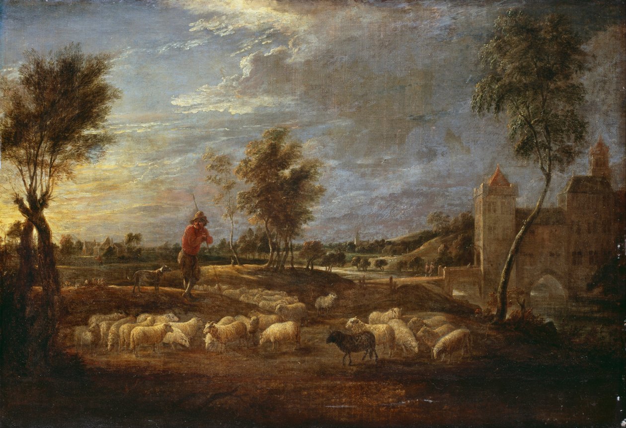 Naplemente táj pásztorral és nyájával alkotó: David Teniers the Younger