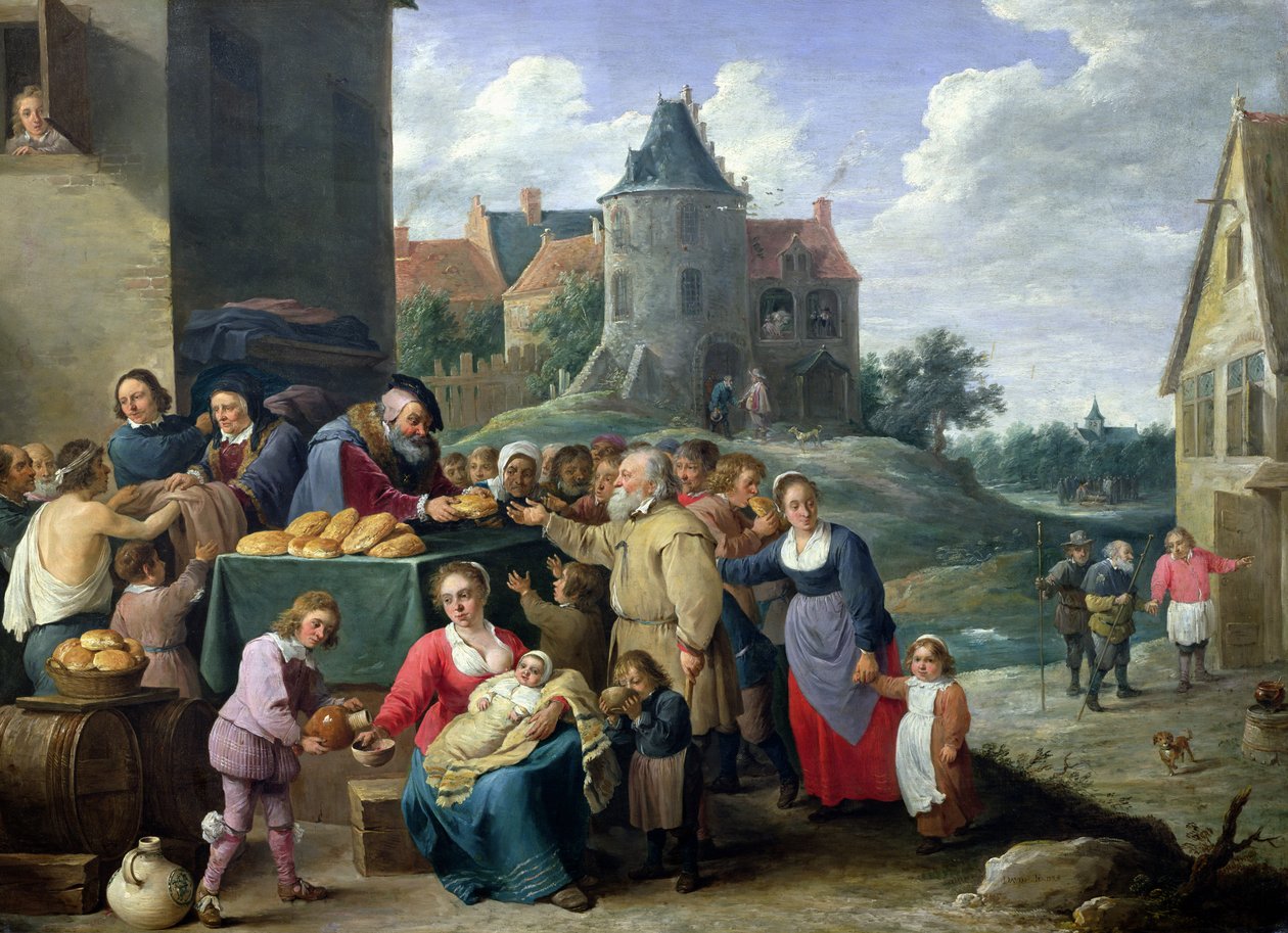 Az irgalmasság hét cselekedete (olaj a kártyán) alkotó: David Teniers the Younger