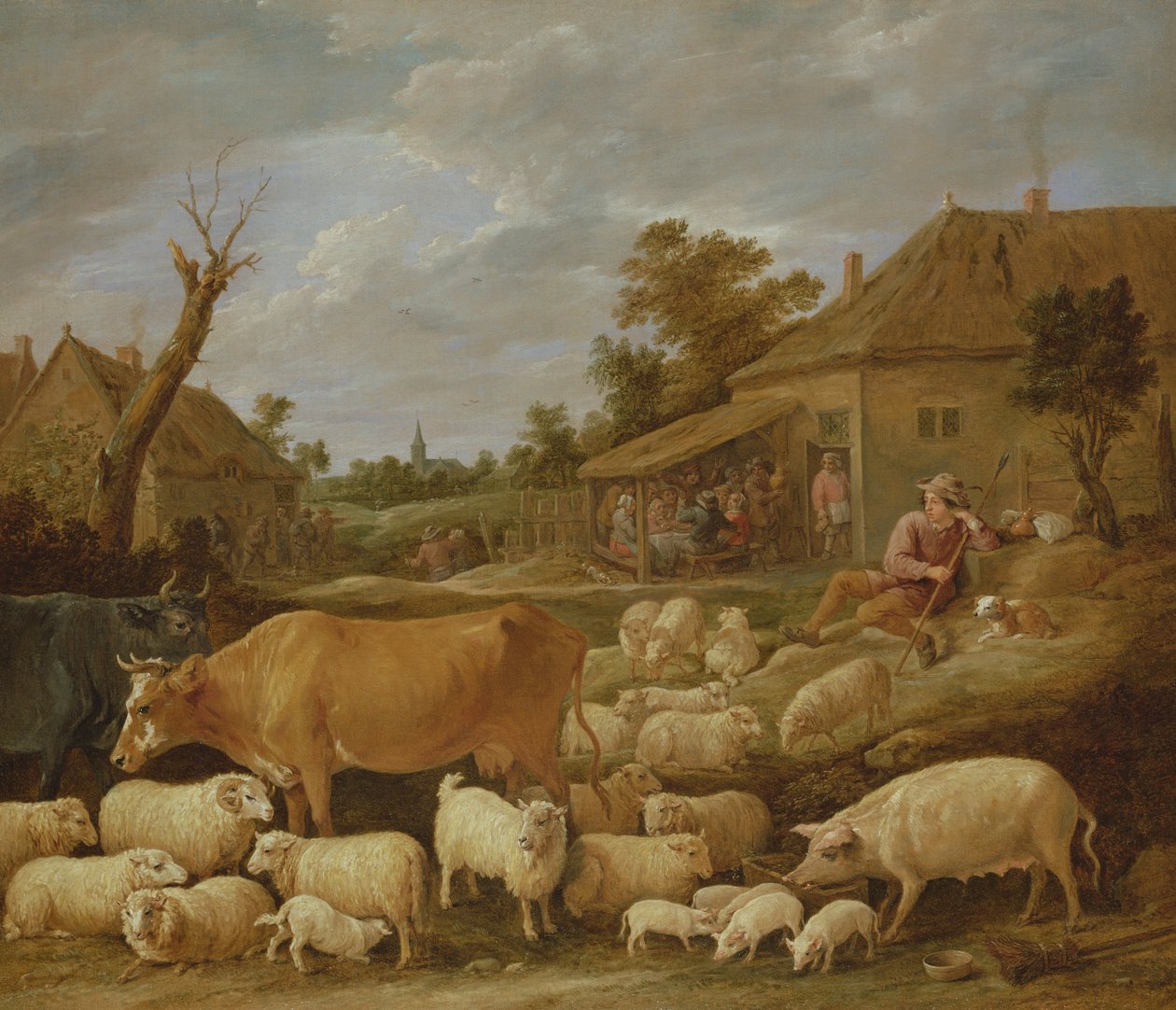 Pásztor és nyája egy kocsmánál alkotó: David Teniers the Younger