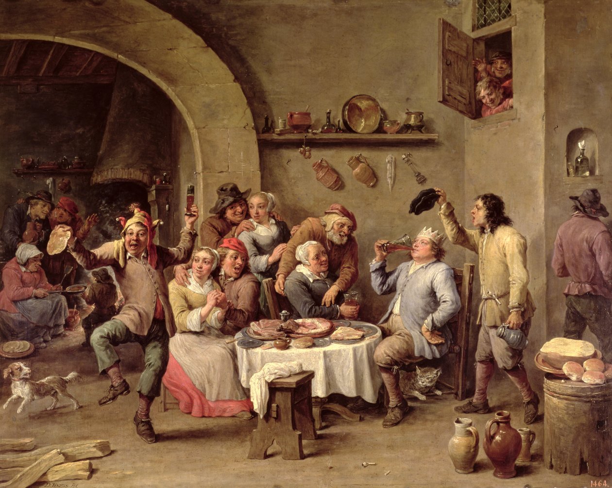 Karnevál: "Le Roi Boit", 1690 (olaj, réz) alkotó: David Teniers the Younger