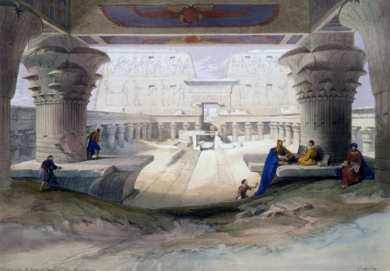 Edfu templom, metszet David Roberts (1796-1864) rajzából, Egyiptomból és Núbiából alkotó: David (after) Roberts