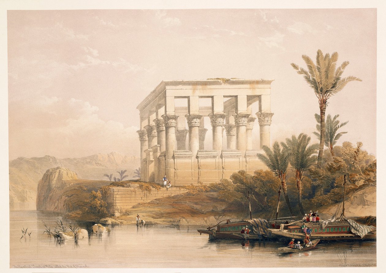 Egyiptom, a "Fáraó ágyaként" ismert Philae temploma, David Roberts "Egyiptom és Núbia" rajza alapján készült metszet alkotó: David (after) Roberts